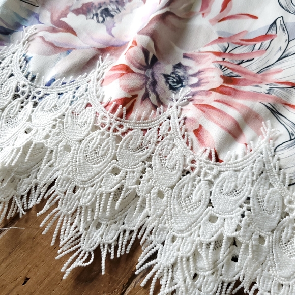 LE ROSE Women's Floral Satin Fleur Lace Trim Robe Small - Picture 4 of 16